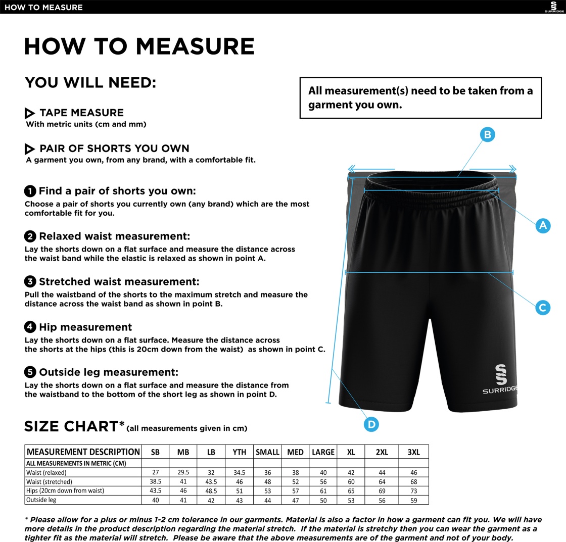 EAST ARDSLEY UTD CC Ripstop Training Short - Size Guide