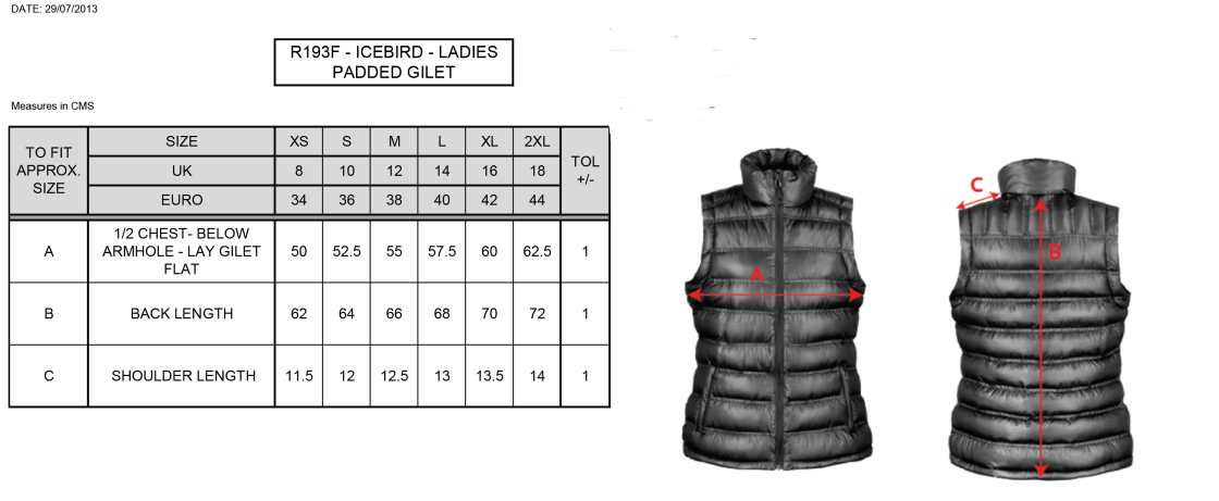 EAST ARDSLEY UTD CC - FEMALE GILET NAVY - Size Guide