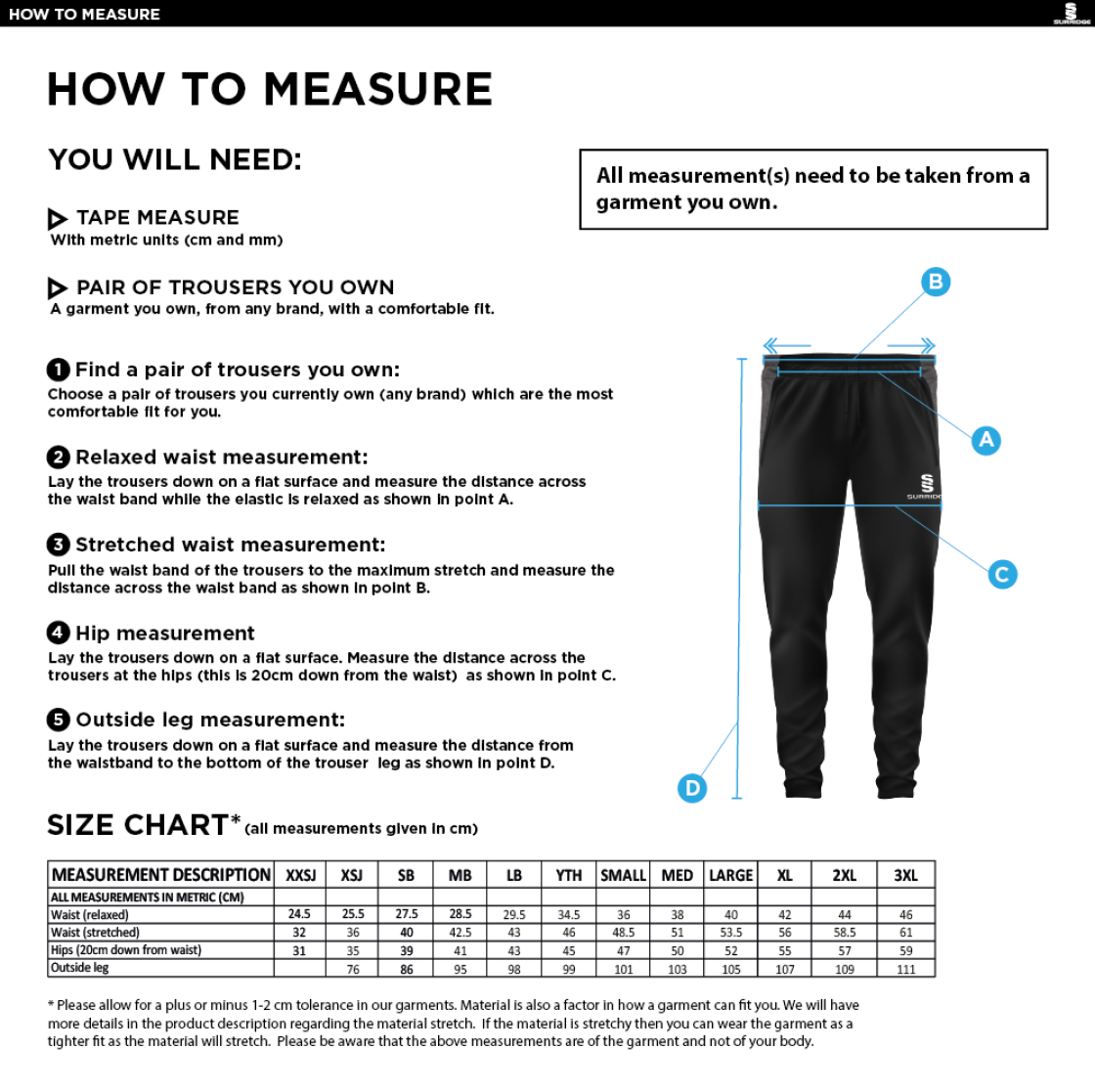 EAST ARDSLEY UTD CC - TEK SKINNY PANTS - Size Guide