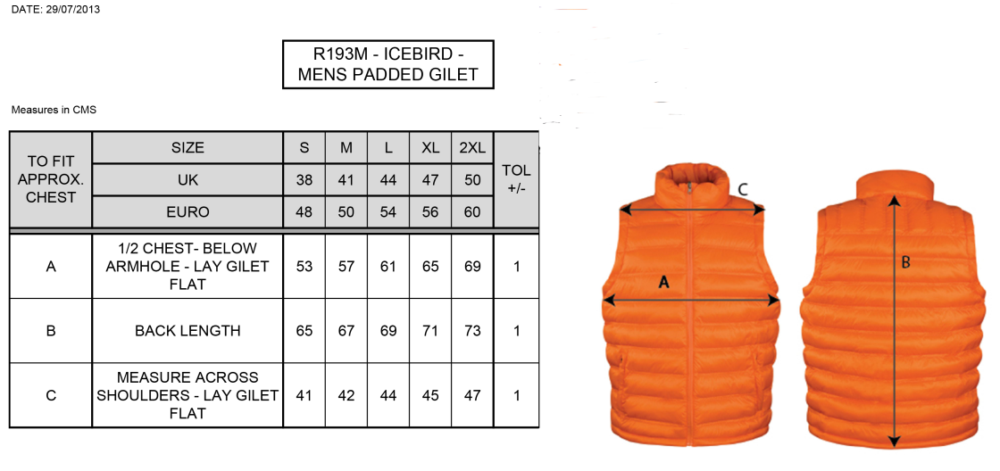 EAST ARDSLEY UTD CC - MENS GILET - Size Guide