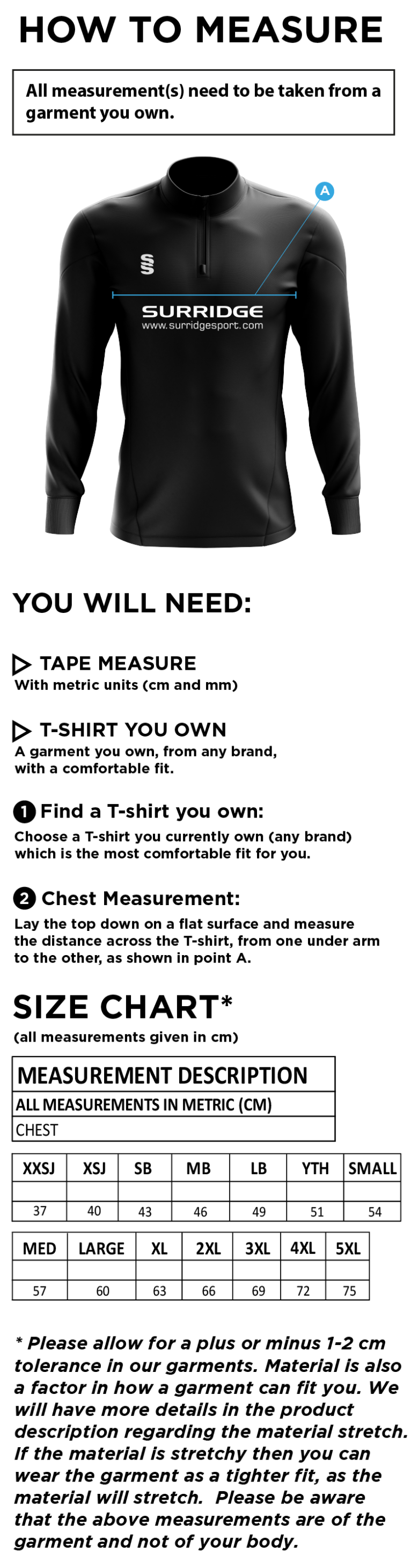 Blade Performance Top - Size Guide