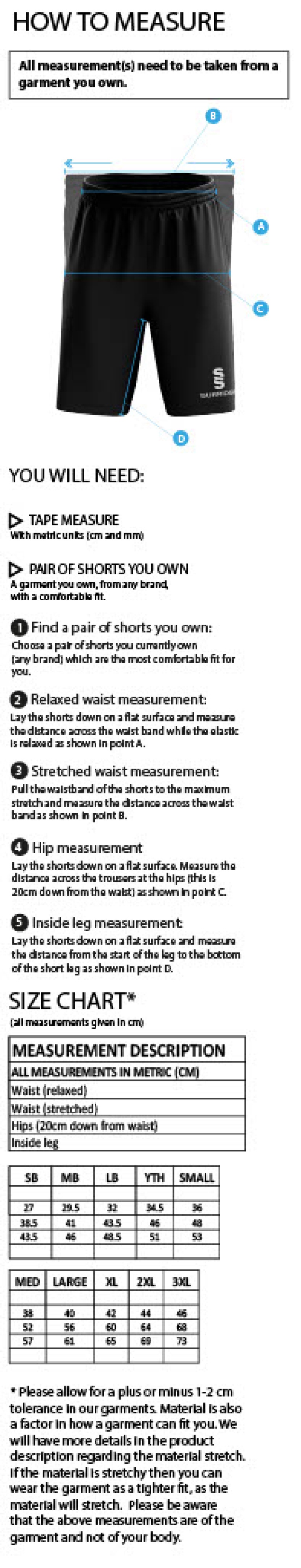 EAST ARDSLEY UTD CC - LADIES RIPSTOP TRAINING SHORT - Size Guide