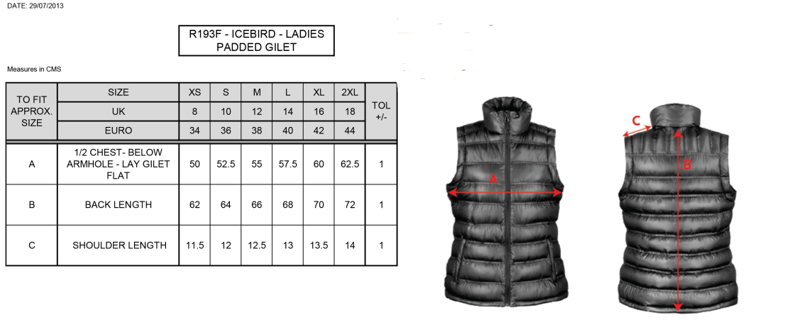 EAST ARDSLEY UTD CC - FEMALE GILET NAVY - Size Guide