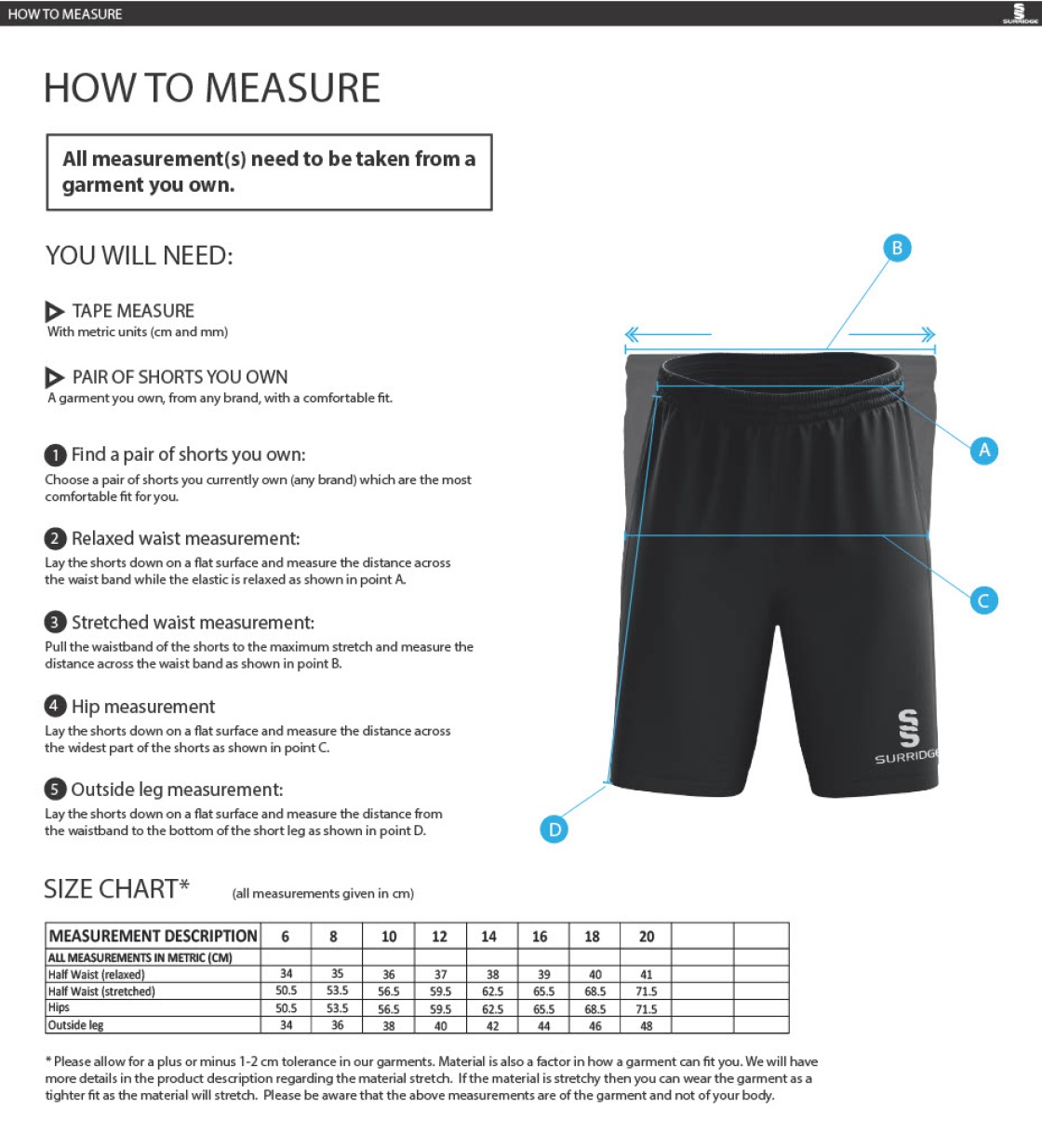 EAST ARDSLEY UTD CC - LADIES RIPSTOP TRAINING SHORT - Size Guide