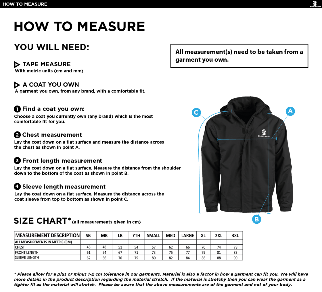 EAST ARDSLEY UTD CC - FLEECE LINE JACKET - Size Guide