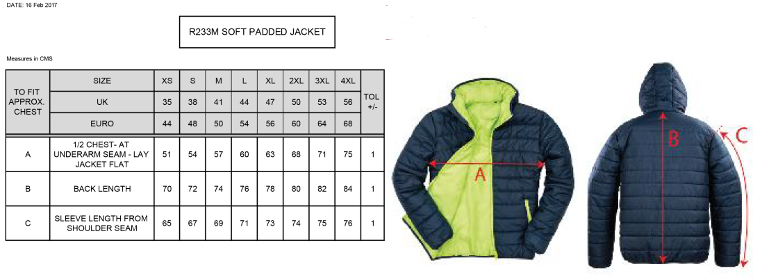 EAST ARDSLEY UTD CC - SUPERSOFT JACKET - Size Guide