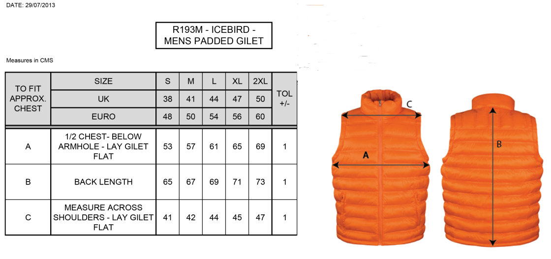 EAST ARDSLEY UTD CC - MENS GILET - Size Guide